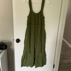 Army green ruffled cotton tank top dress